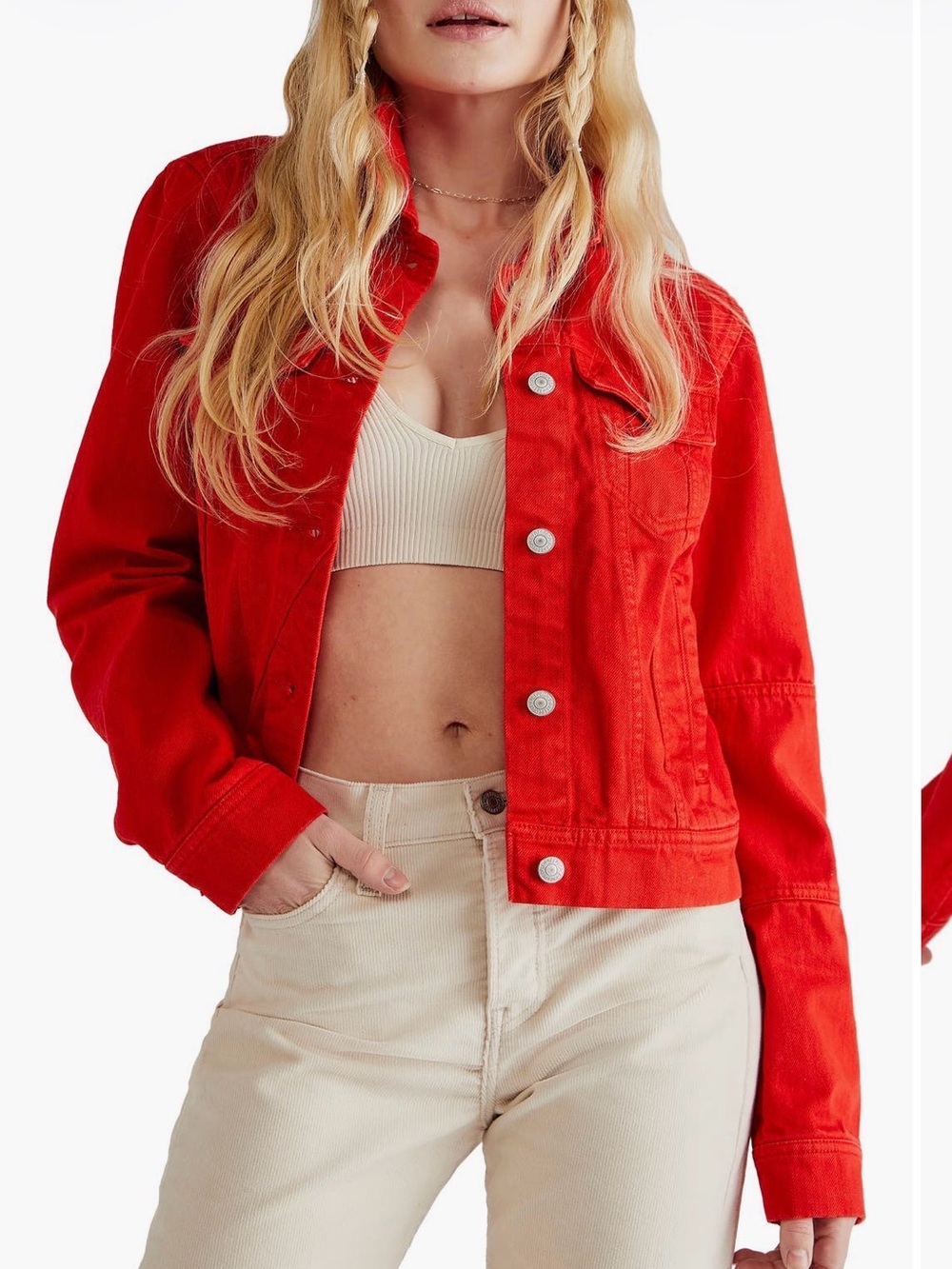 We The Free Rumors Red Denim Jacket